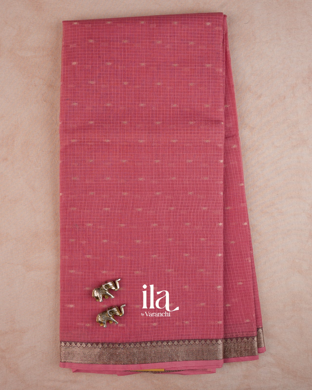 Rose Pink Pure Kota Cotton Saree — Full Saree