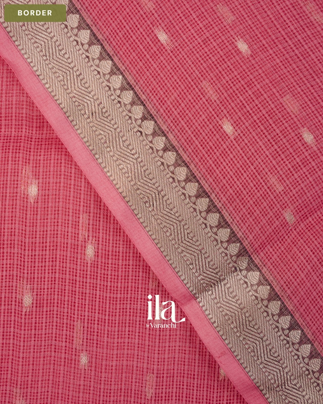 Rose Pink Pure Kota Cotton Saree — Border