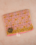 Baby Pink Floral Ajrakh Printed Pure Kota Cotton Saree — Folded