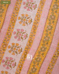 Baby Pink Floral Ajrakh Printed Pure Kota Cotton Saree — Pallu