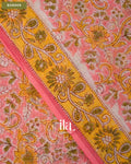Baby Pink Floral Ajrakh Printed Pure Kota Cotton Saree — Border