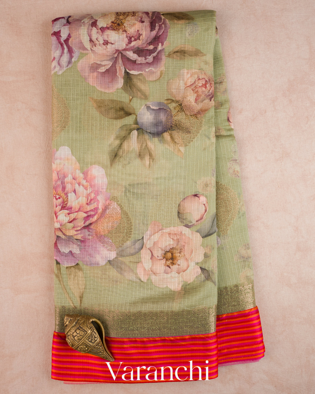 Sage Green Digital Printed Pure Kota Cotton Saree — Full Saree
