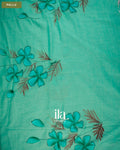 Sea Green Hand-Painted Floral Mul Cotton Saree — Pallu