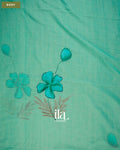 Sea Green Hand-Painted Floral Mul Cotton Saree — Body
