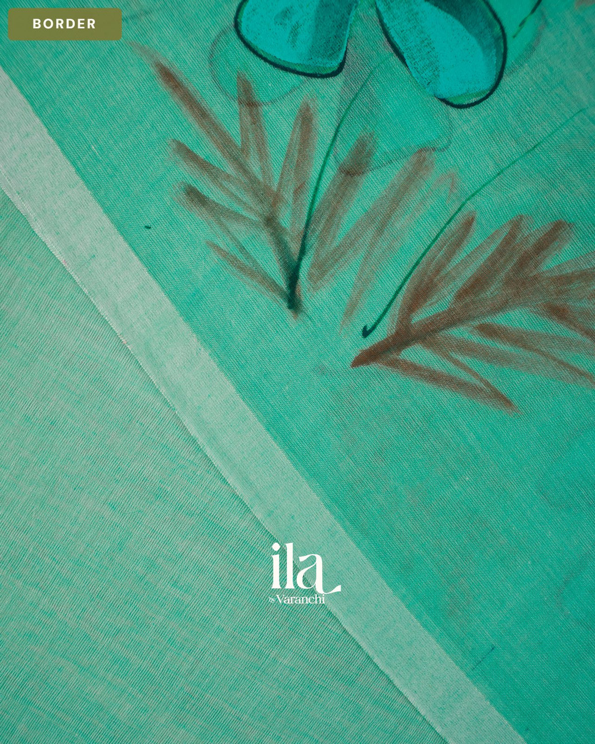 Sea Green Hand-Painted Floral Mul Cotton Saree — Border