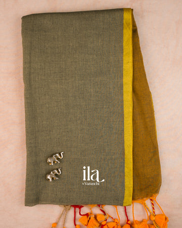 Mustard Yellow Floral Mul Cotton Saree — Full Saree