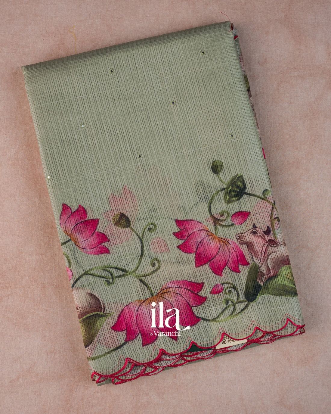 Sage Green Pichwai Printed Semi Kota Saree