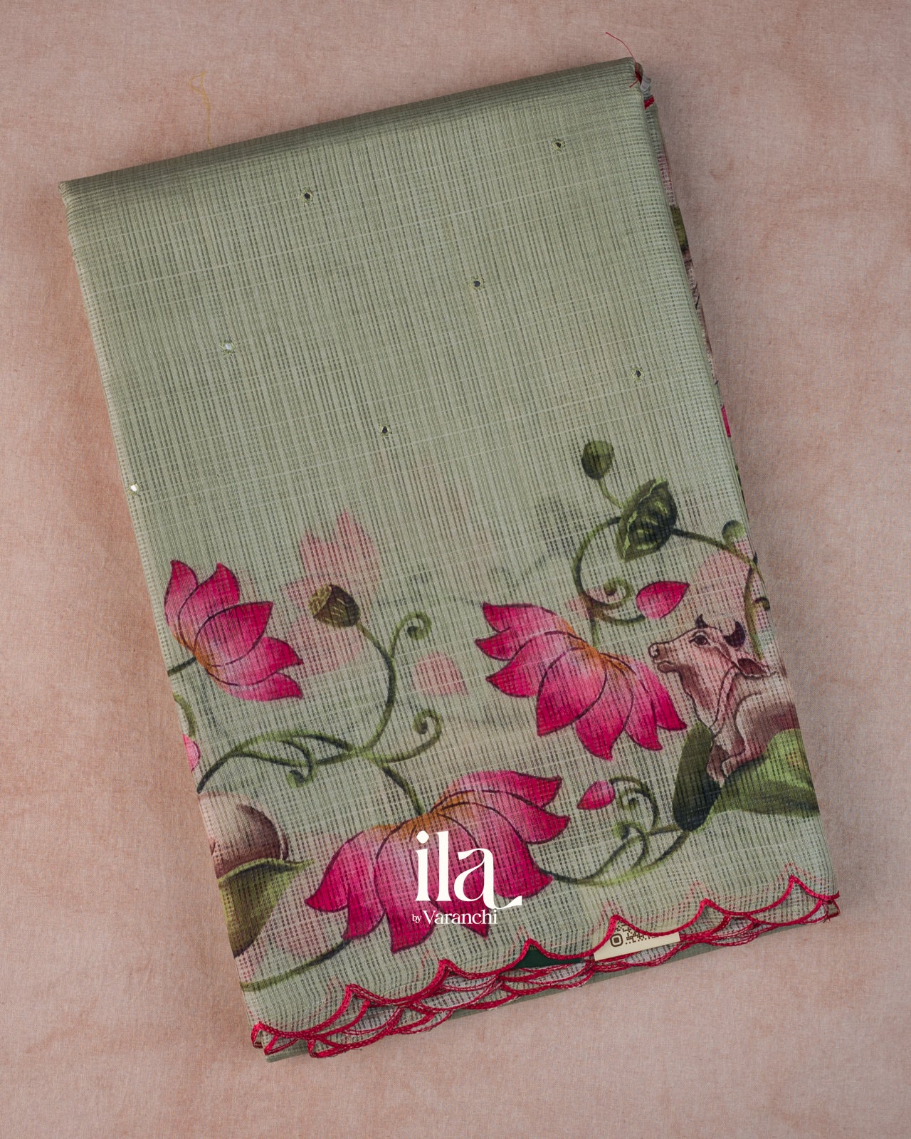 Sage Green Pichwai Printed Semi Kota Saree
