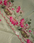 Sage Green Pichwai Printed Semi Kota Saree