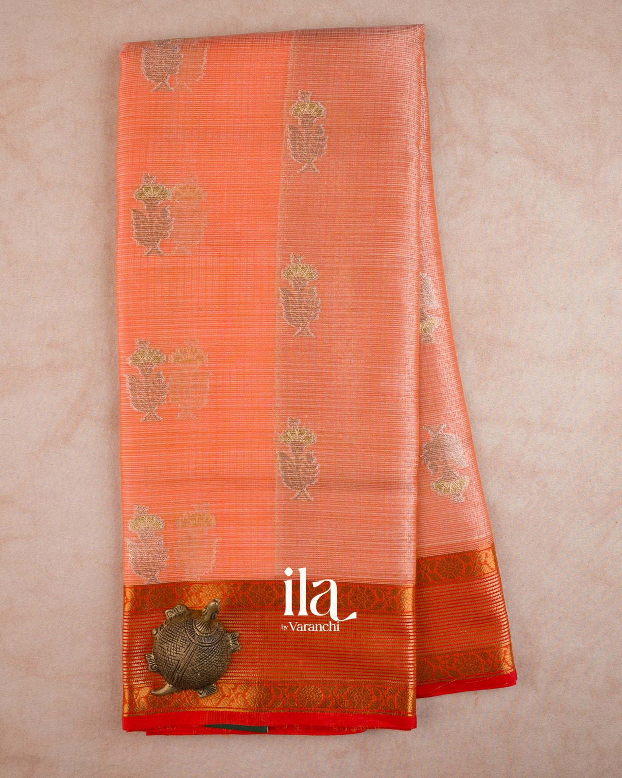 Coral Orange Semi Kota Silk Saree