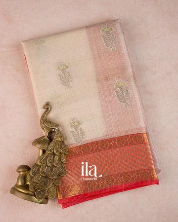 Pearl White Embroidered Semi Kota Saree