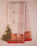 Pearl White Embroidered Semi Kota Saree
