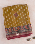 Mustard Yellow Striped Cotton Tissue Saree — Folded