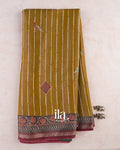 Mustard Yellow Striped Cotton Tissue Saree — Full Saree