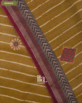 Mustard Yellow Striped Cotton Tissue Saree — Border