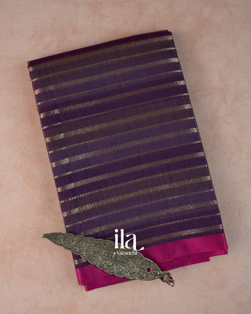 Deep Purple Stripeed Semi Dupion Saree