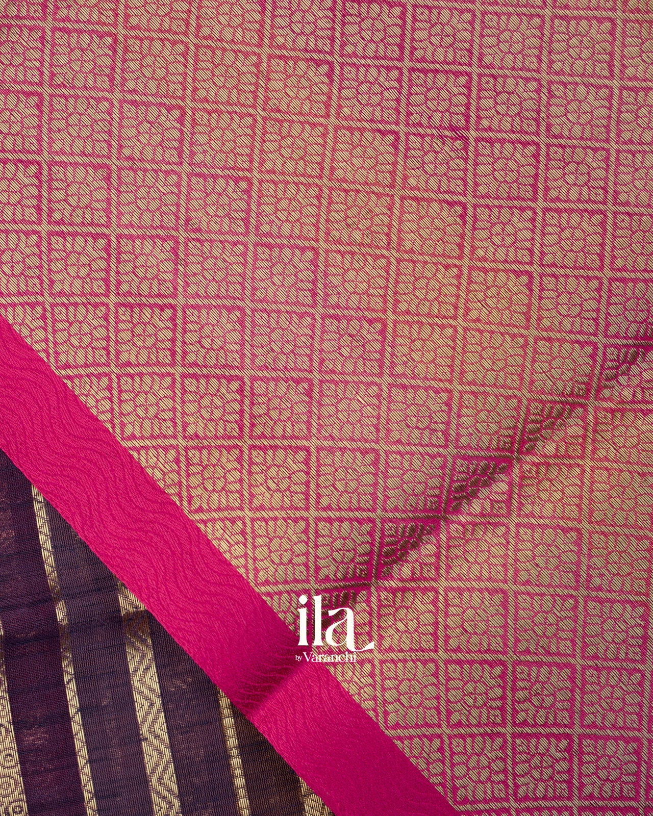 Deep Purple Stripeed Semi Dupion Saree