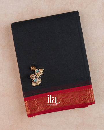 Deep Black Pure Chettinad Cotton Handloom Saree