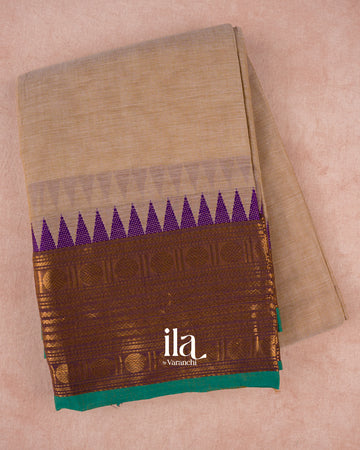 Beige Temple Border Kanchipuram Cotton Saree