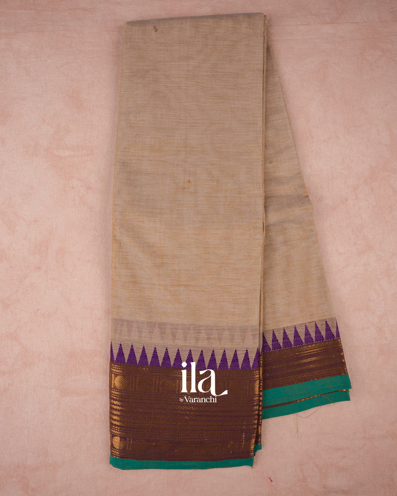 Beige Temple Border Kanchipuram Cotton Saree