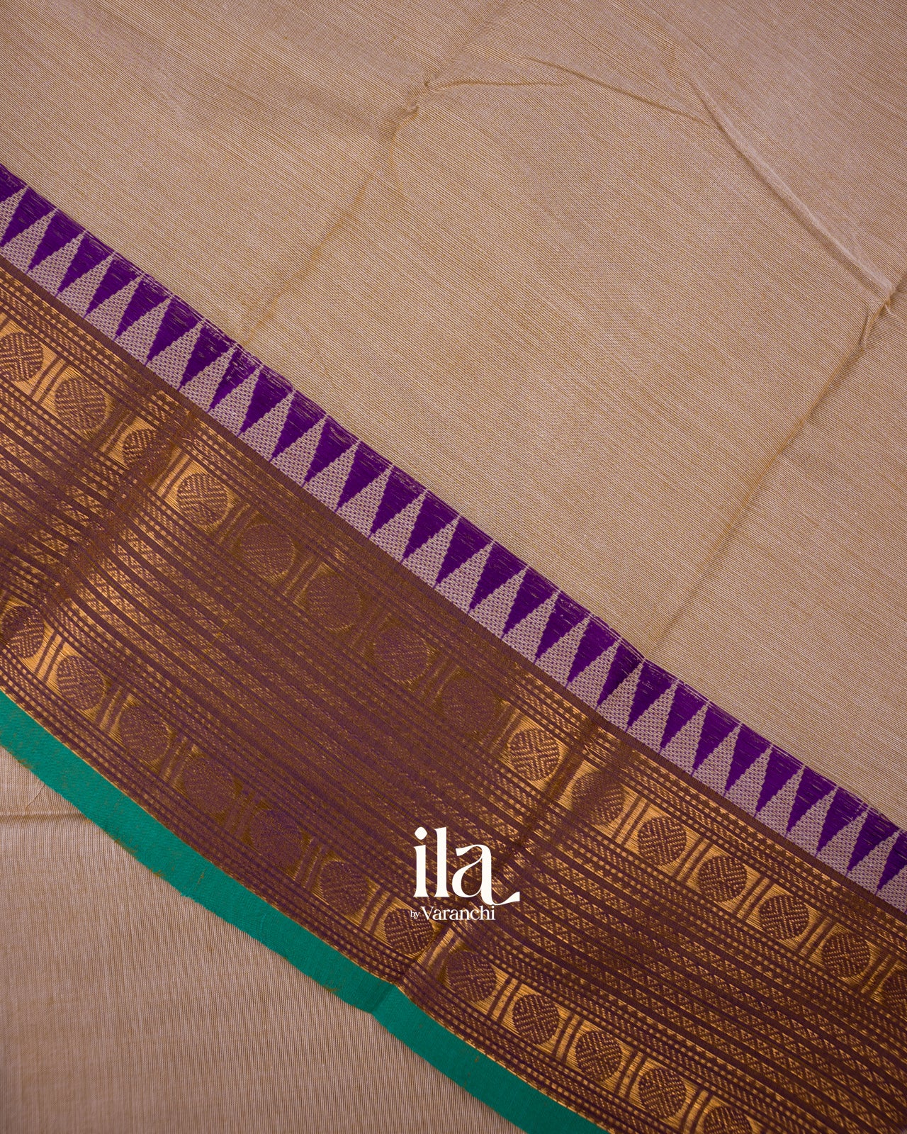 Beige Temple Border Kanchipuram Cotton Saree