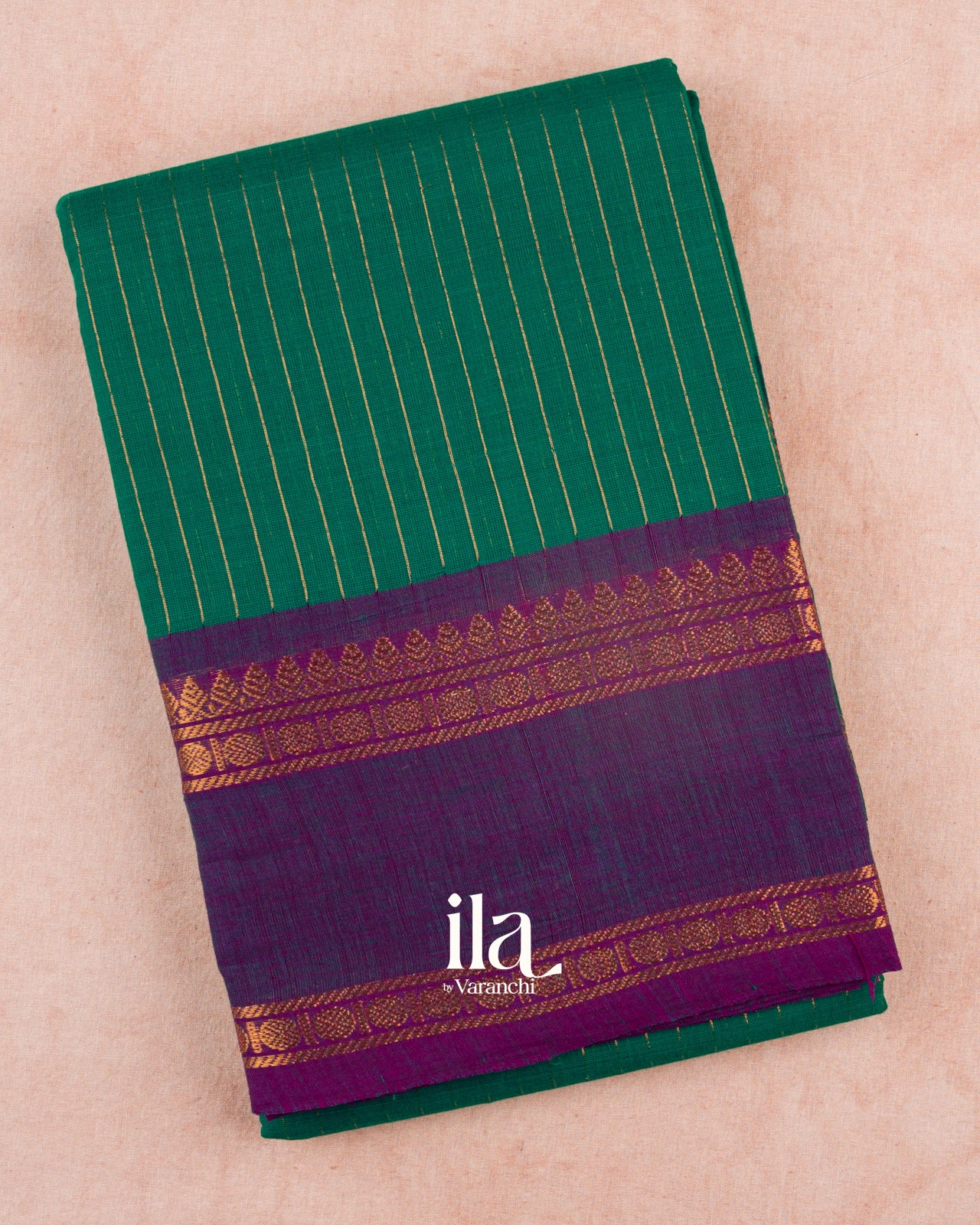 Rama Green Striped Pure Chettinad Cotton Handloom Saree