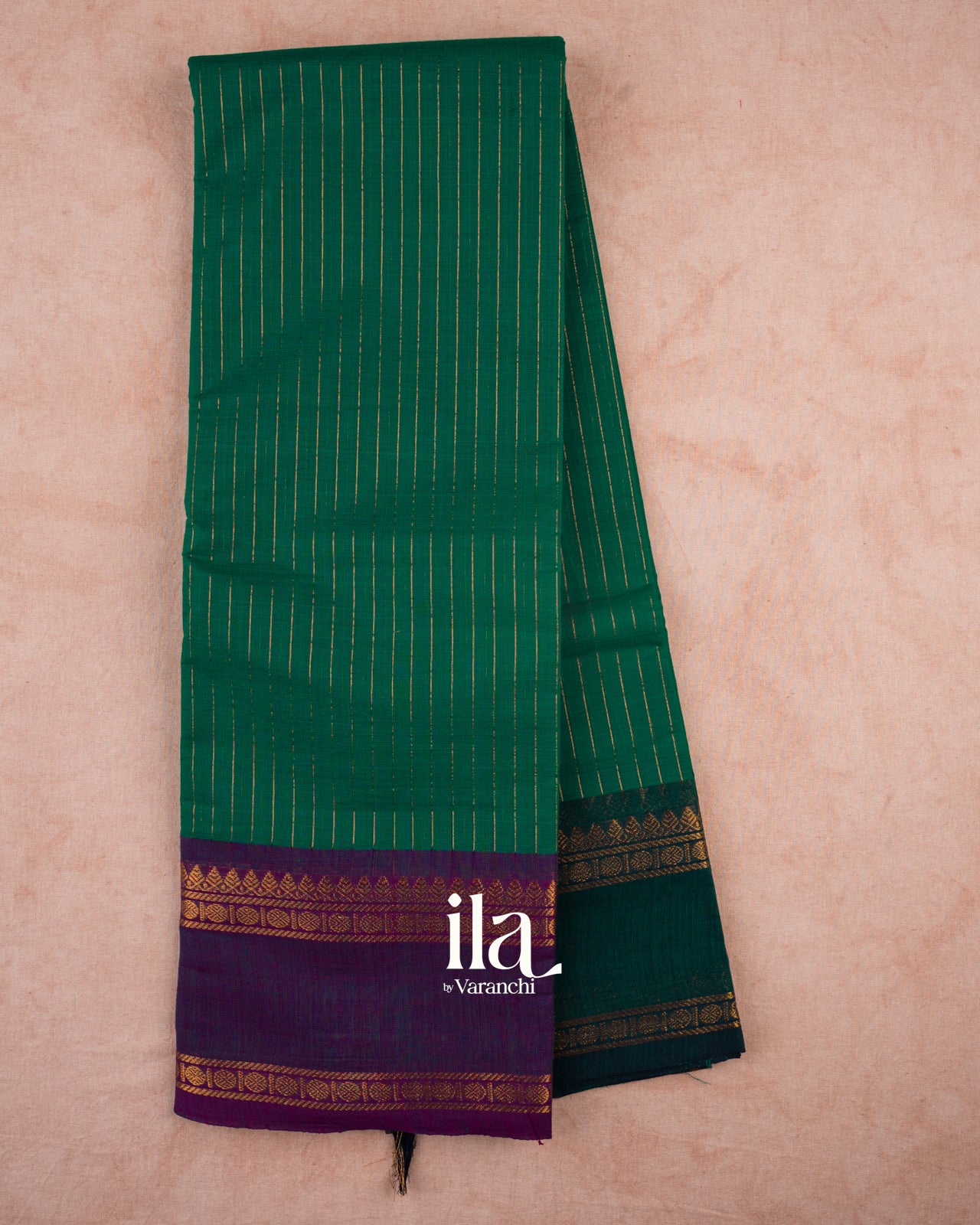 Rama Green Striped Pure Chettinad Cotton Handloom Saree