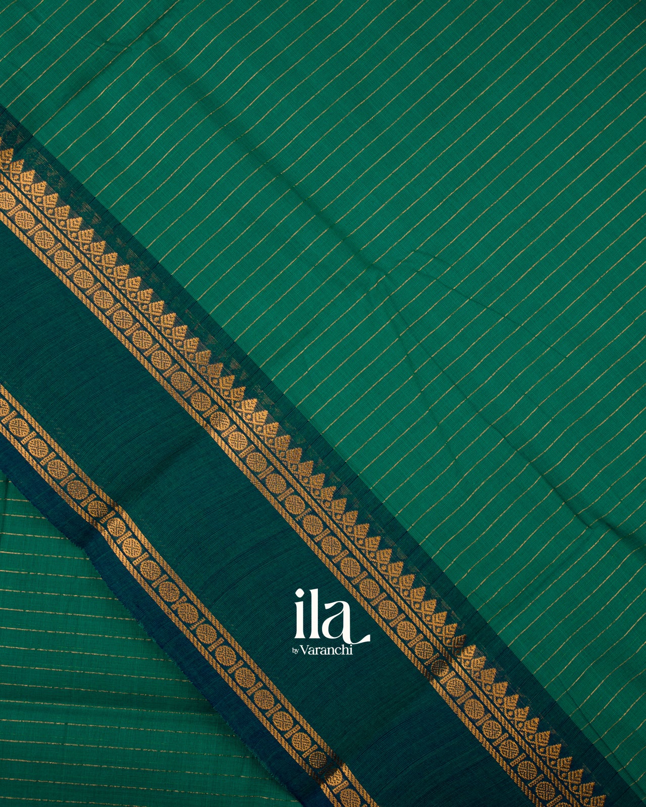 Rama Green Striped Pure Chettinad Cotton Handloom Saree