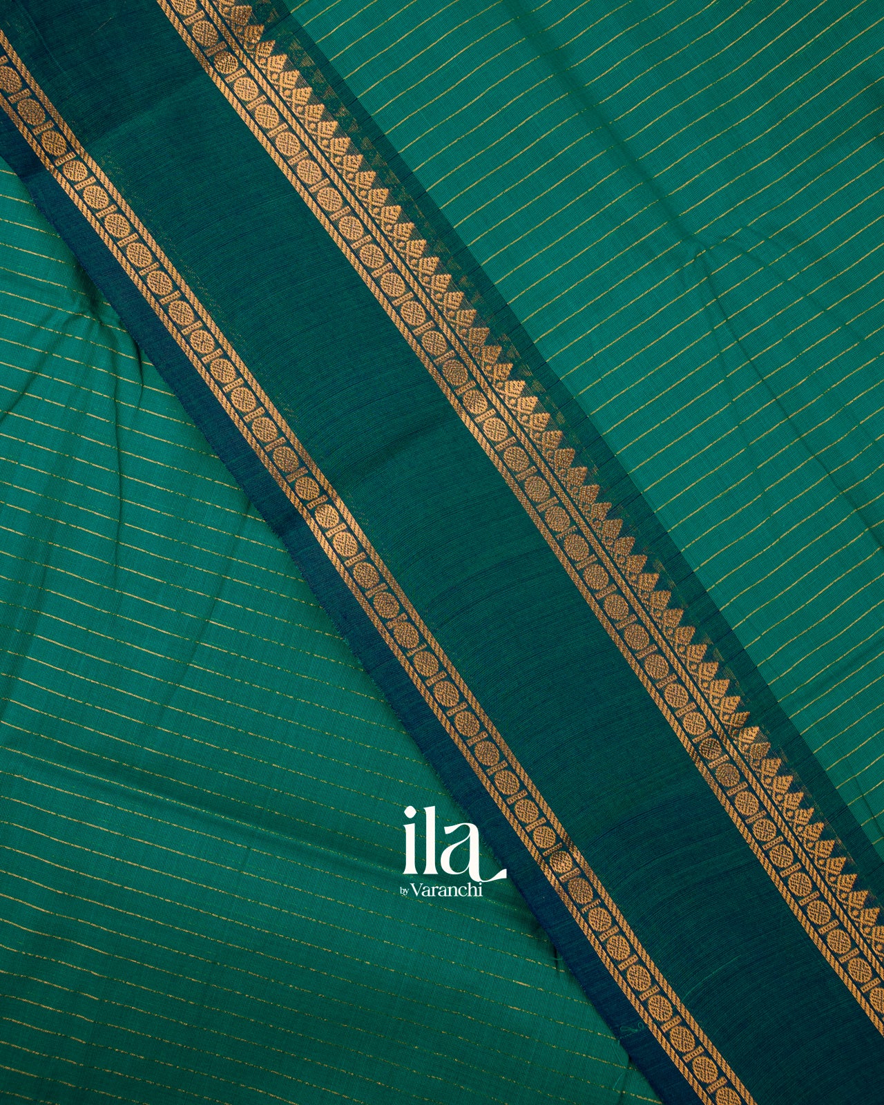 Rama Green Striped Pure Chettinad Cotton Handloom Saree