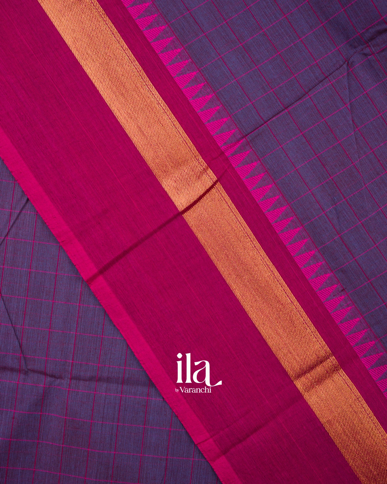 Deep Purple Checkered Pure Chettinad Cotton Handloom Saree