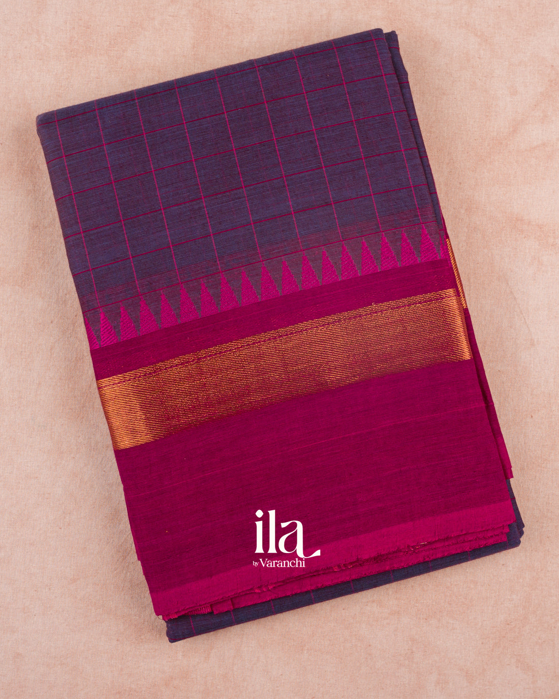 Deep Purple Checkered Pure Chettinad Cotton Handloom Saree