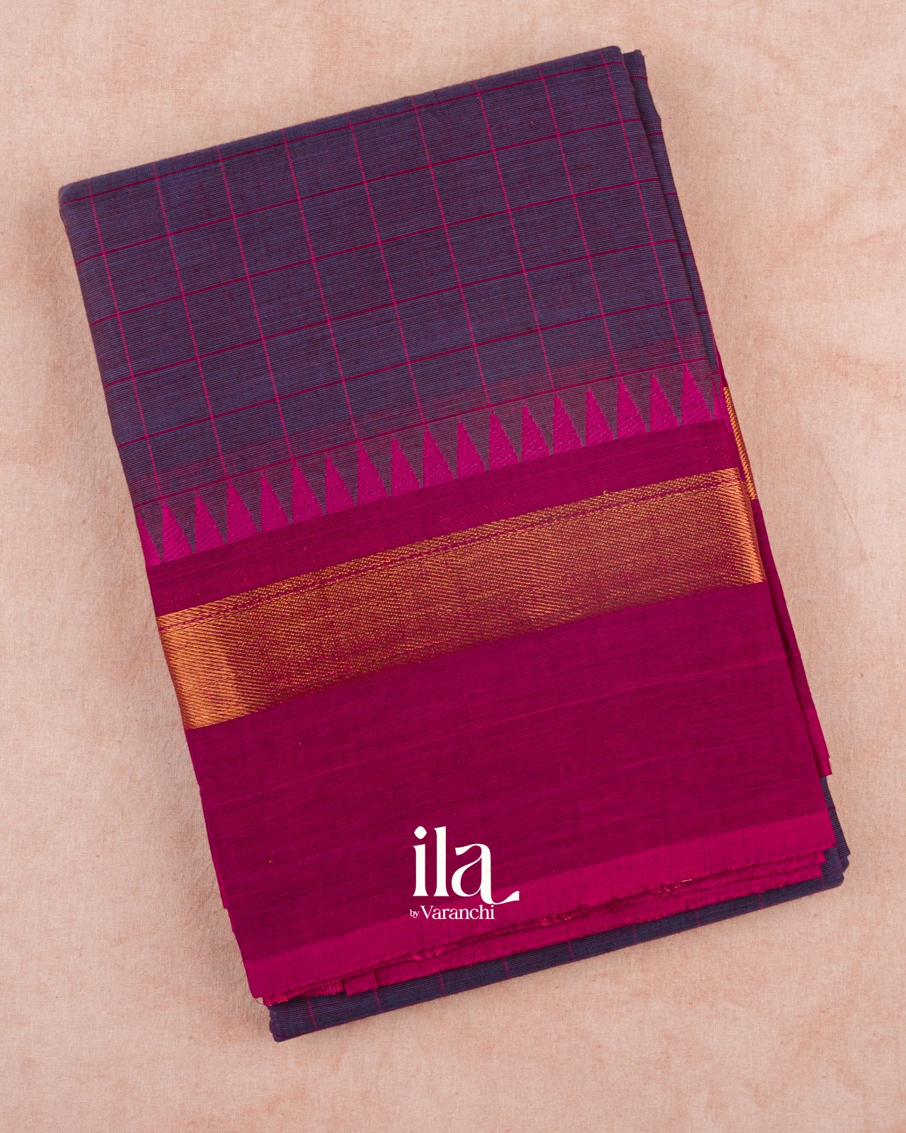 Deep Purple Checkered Pure Chettinad Cotton Handloom Saree