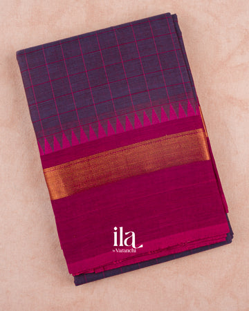 Deep Purple Checkered Pure Chettinad Cotton Handloom Saree