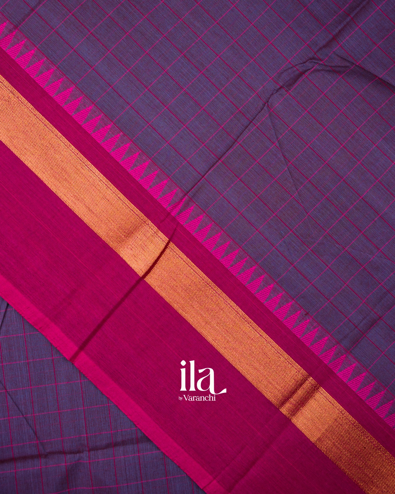 Deep Purple Checkered Pure Chettinad Cotton Handloom Saree