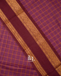 Wine Purple Checkered Pure Chettinad Cotton Handloom Saree