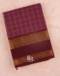 Wine Purple Checkered Pure Chettinad Cotton Handloom Saree