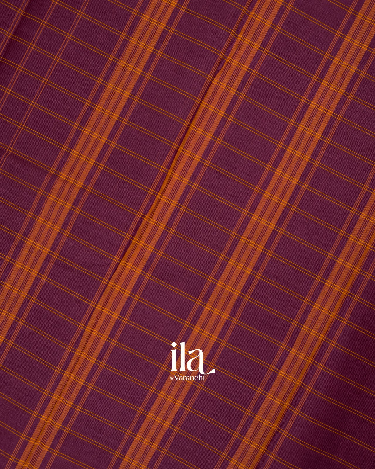Wine Purple Checkered Pure Chettinad Cotton Handloom Saree