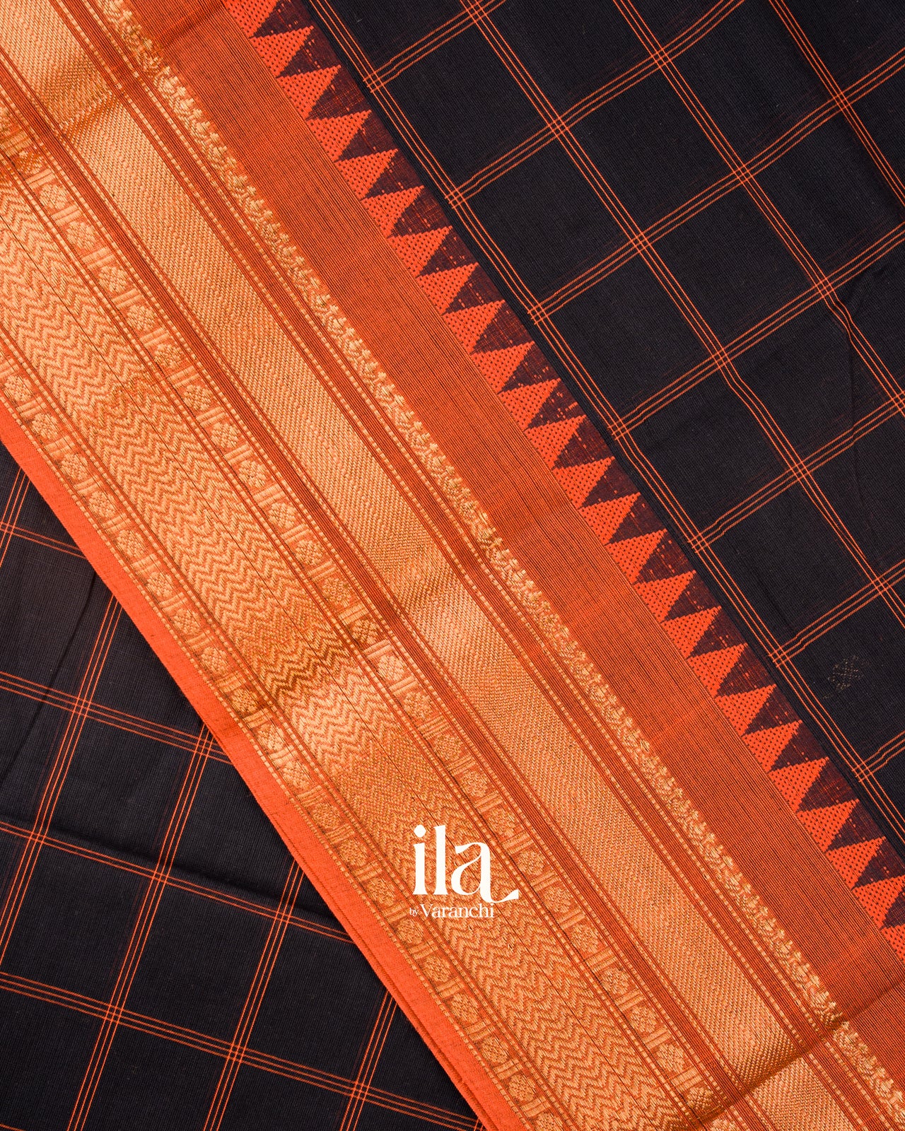 Black Checkered Pure Chettinad Cotton Handloom Saree