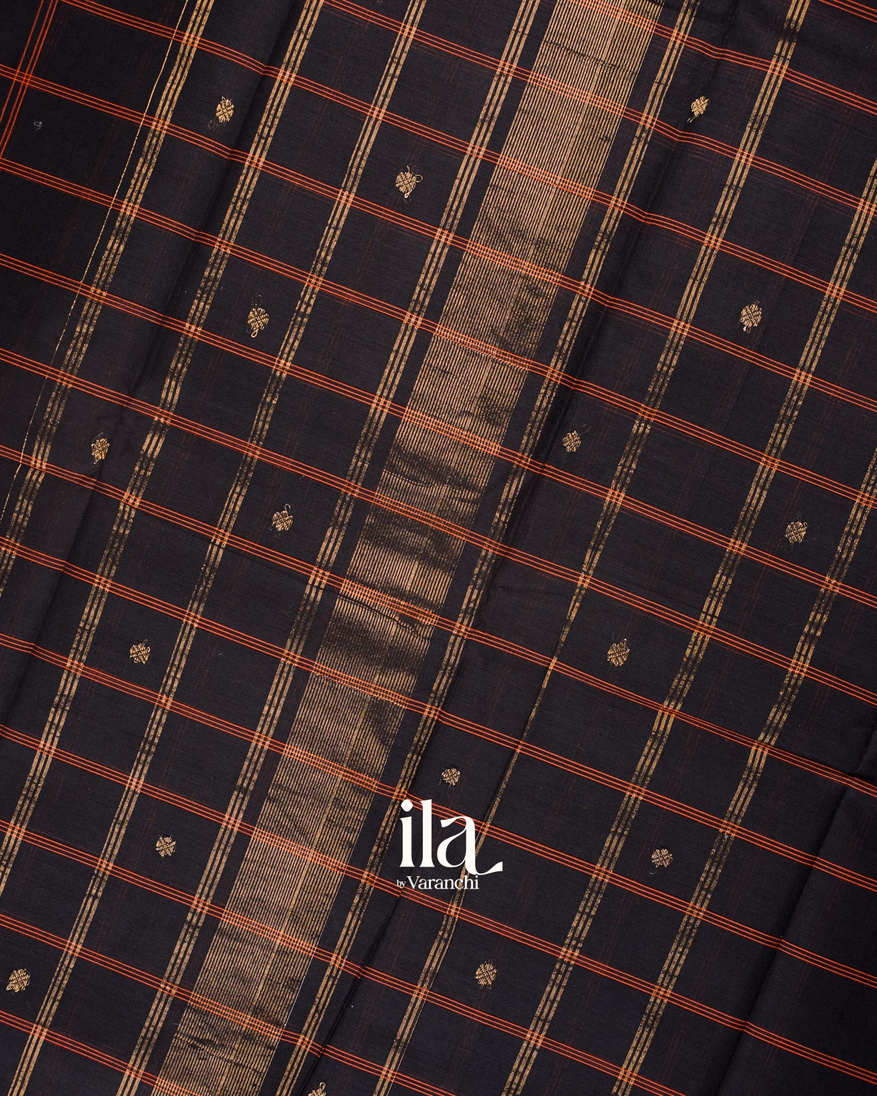 Black Checkered Pure Chettinad Cotton Handloom Saree