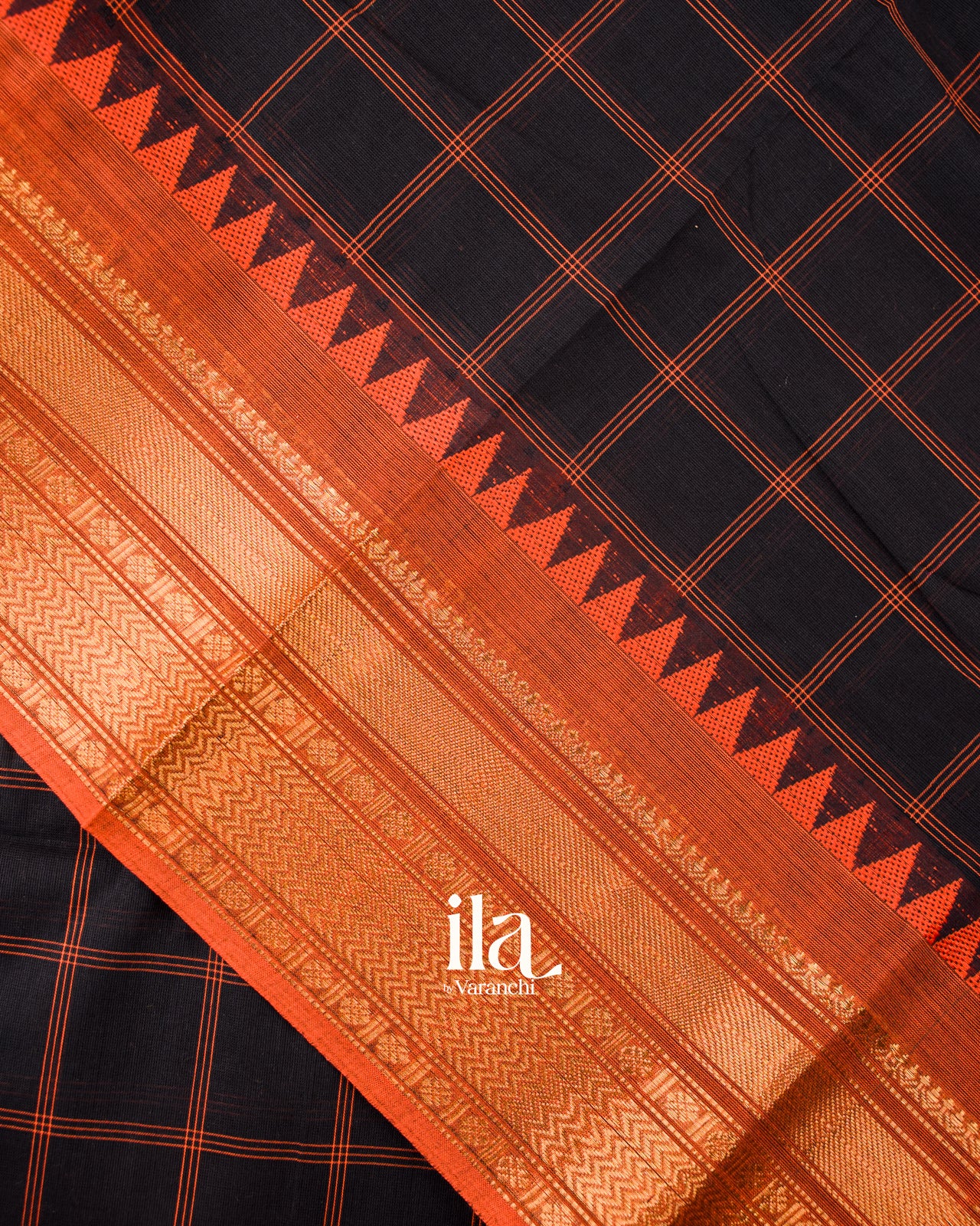 Black Checkered Pure Chettinad Cotton Handloom Saree