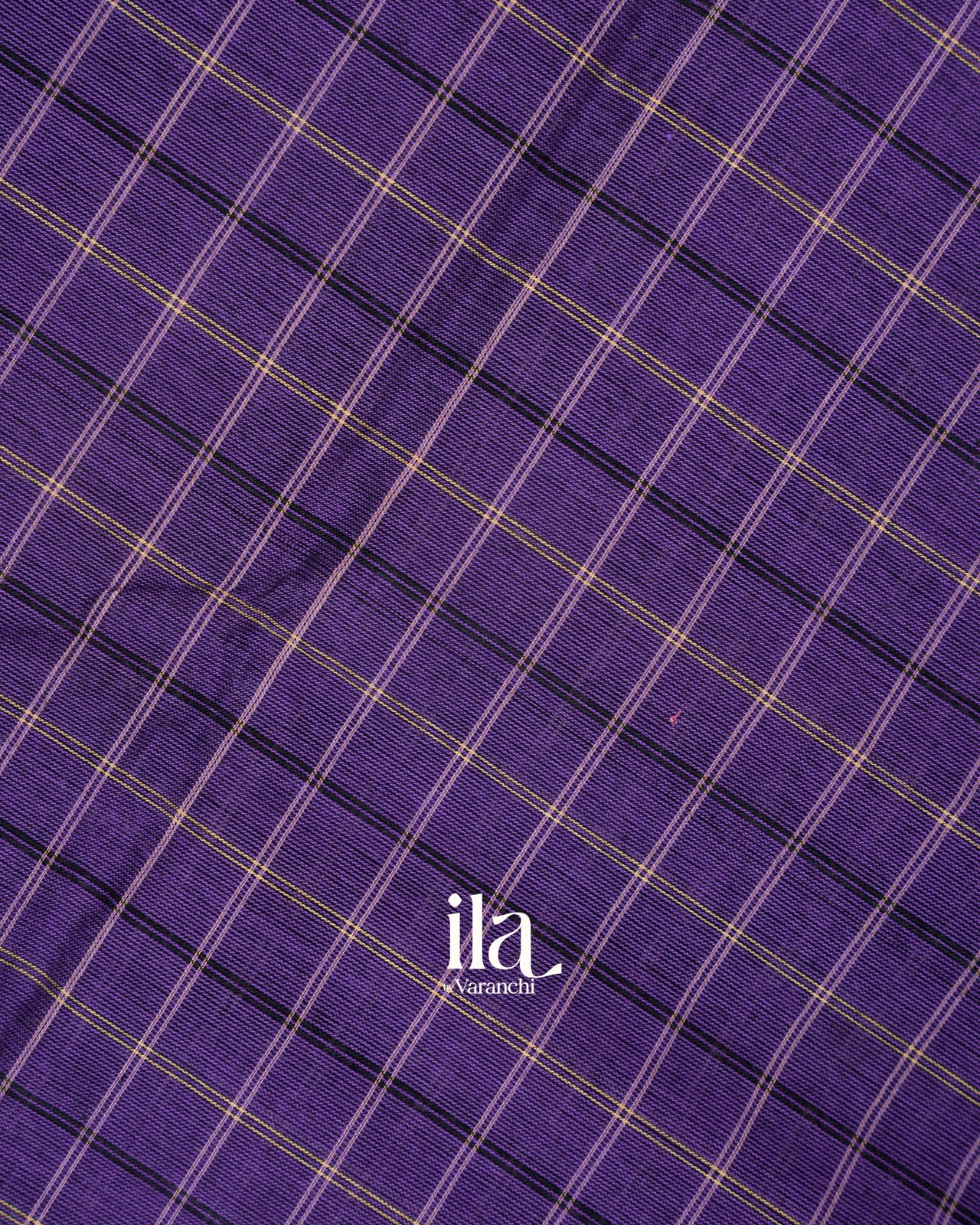 Deep Violet Checkered Pure Chettinad Cotton Handloom Saree