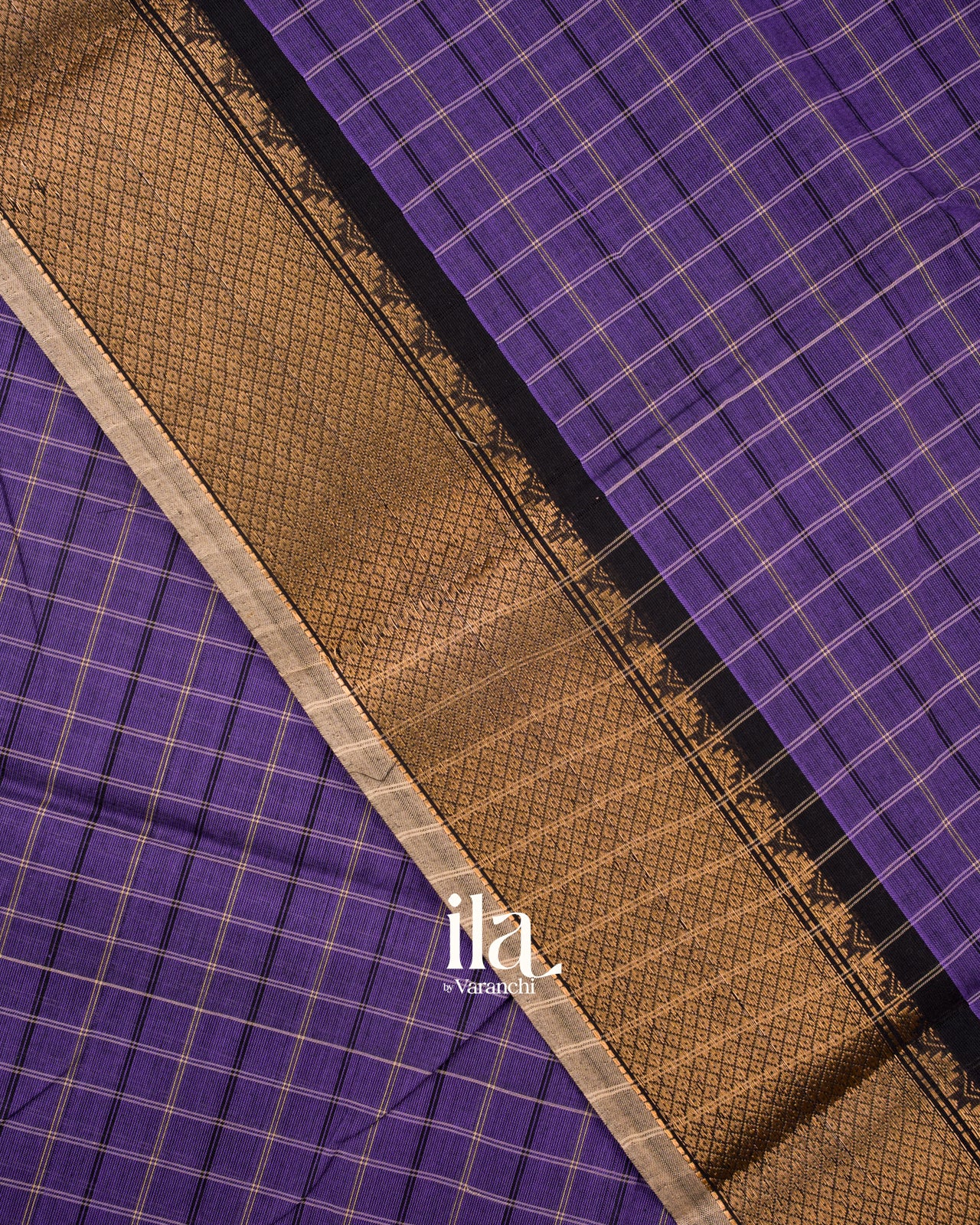 Deep Violet Checkered Pure Chettinad Cotton Handloom Saree
