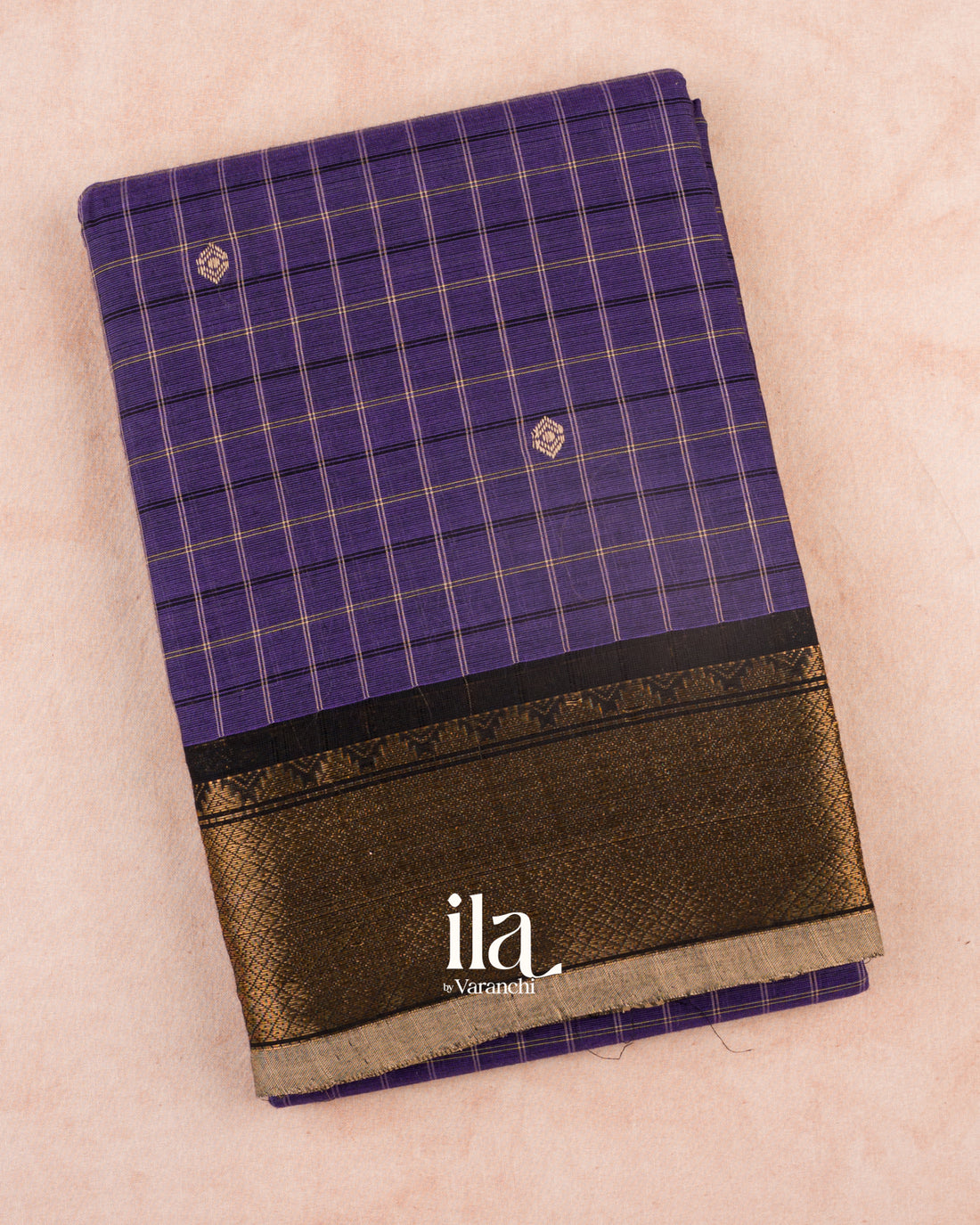 Deep Violet Checkered Pure Chettinad Cotton Handloom Saree