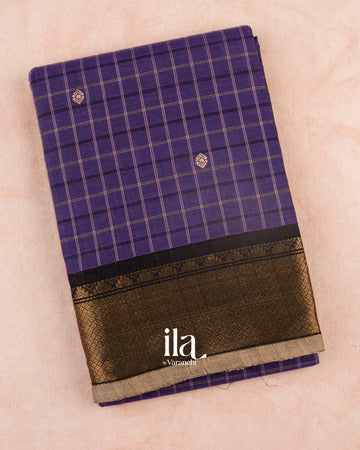 Deep Violet Checkered Pure Chettinad Cotton Handloom Saree