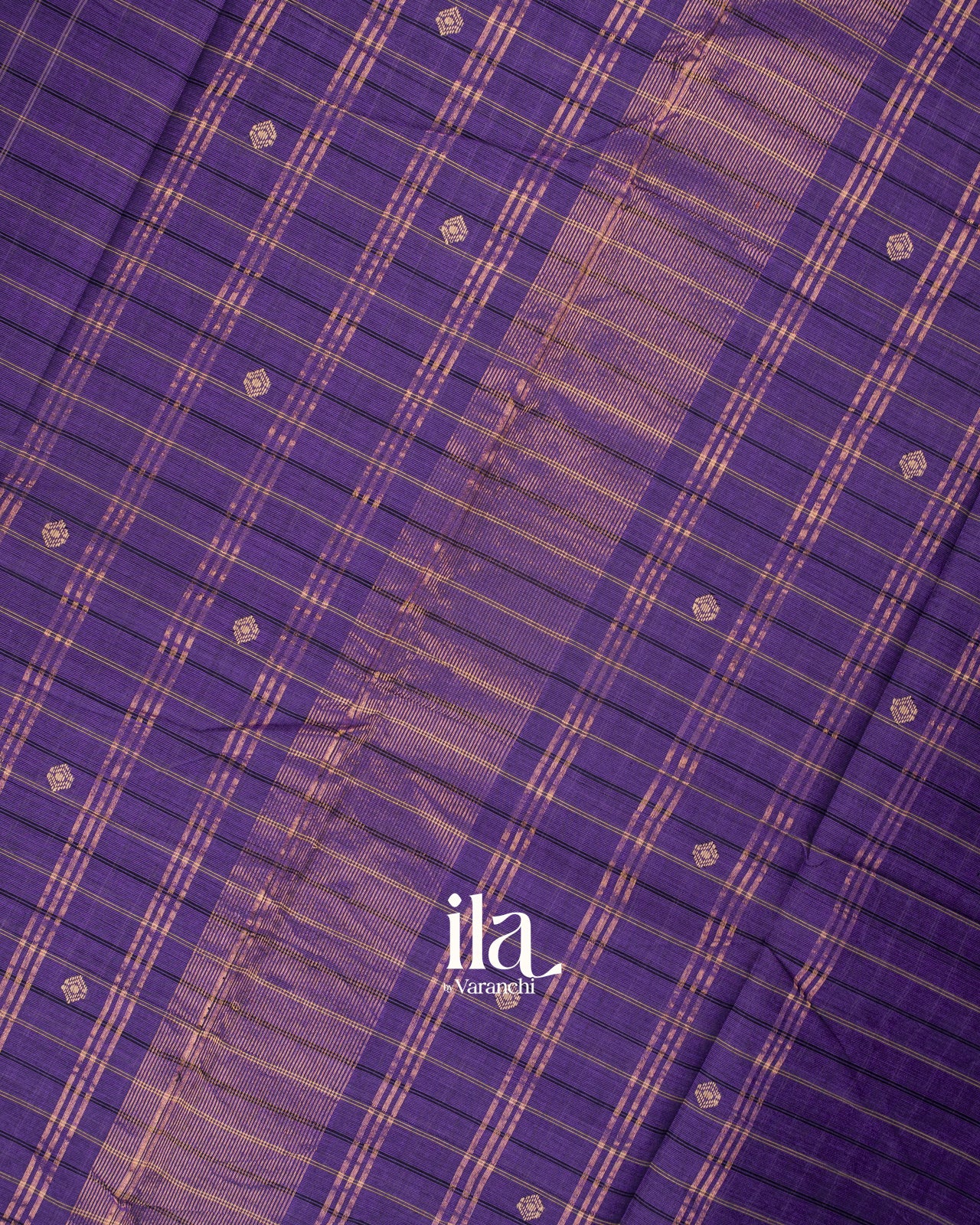 Deep Violet Checkered Pure Chettinad Cotton Handloom Saree