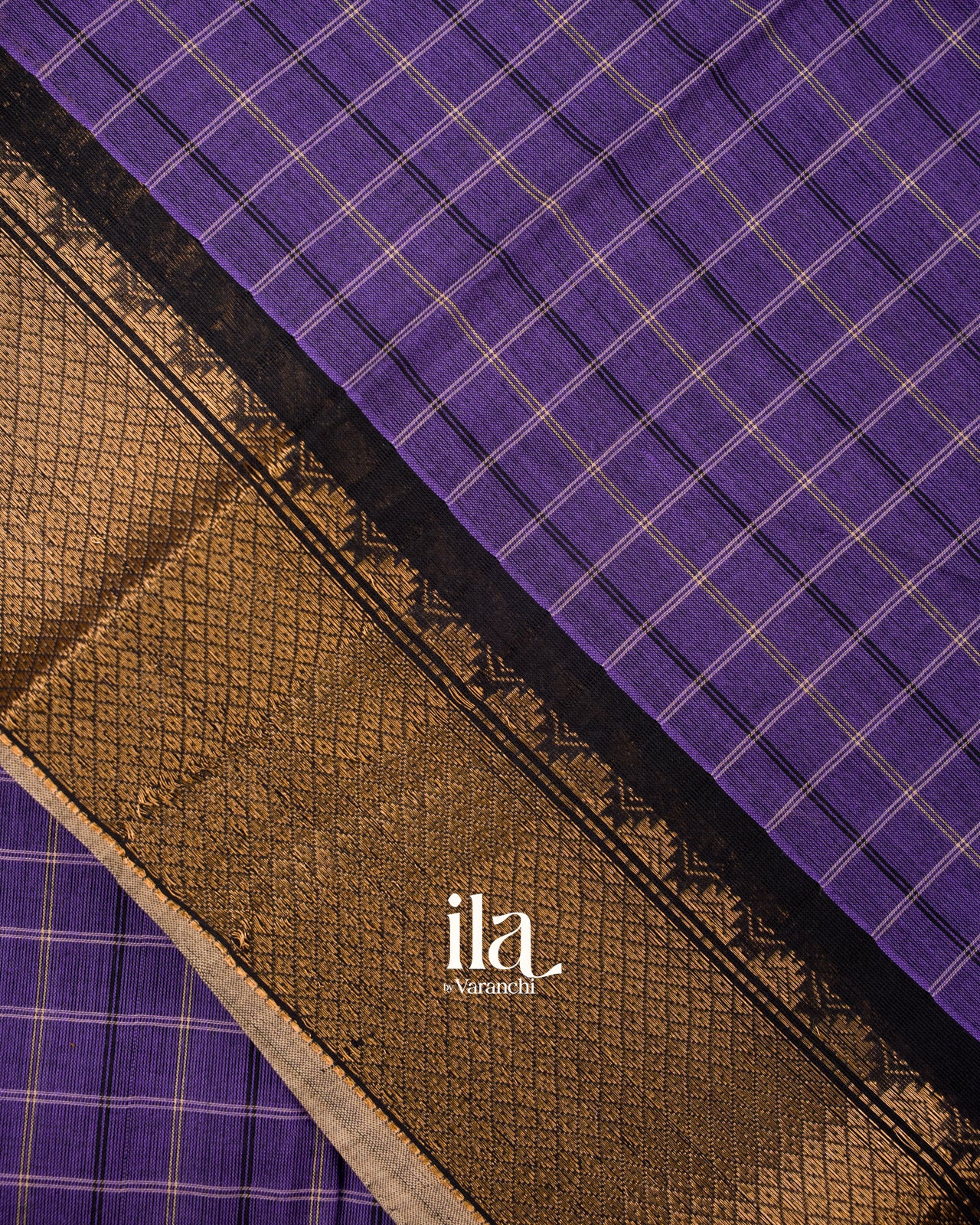 Deep Violet Checkered Pure Chettinad Cotton Handloom Saree