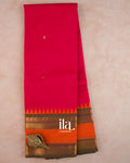 Bright Red Temple Bordered Kanchipuram Cotton Saree — Full Saree