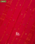 Bright Red Temple Bordered Kanchipuram Cotton Saree — Pallu