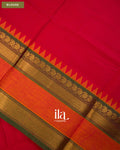 Bright Red Temple Bordered Kanchipuram Cotton Saree — Blouse