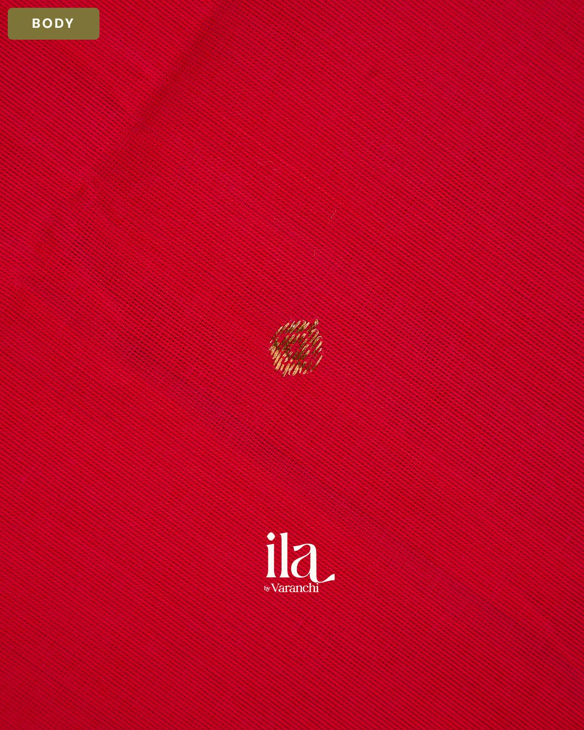Bright Red Temple Bordered Kanchipuram Cotton Saree — Body